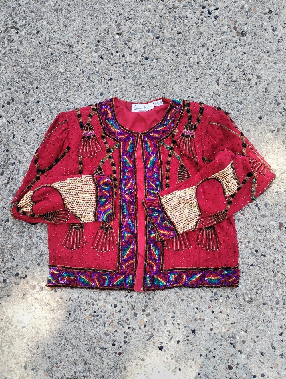 Vintage Laurence Kazar Silk Beaded Cropped Evening Jacket Size XL